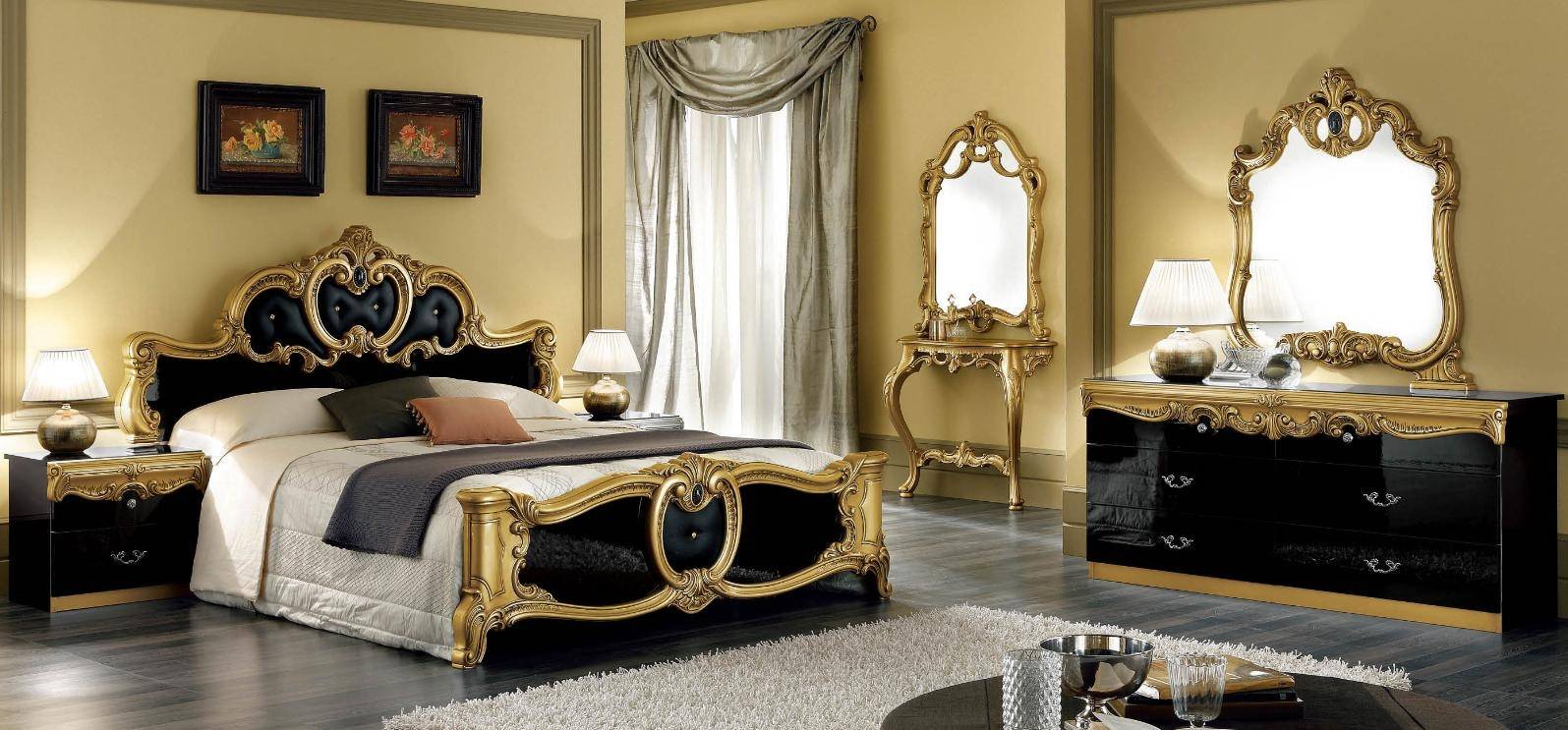 Bedroom Furniture Modern Bedrooms QS and KS Barocco Black/Gold Bedroom