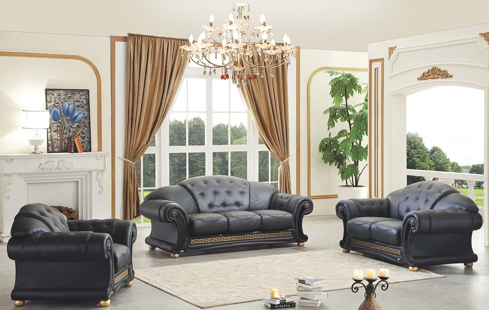 Living Room Furniture Reclining and Sliding Seats Sets Apolo Black