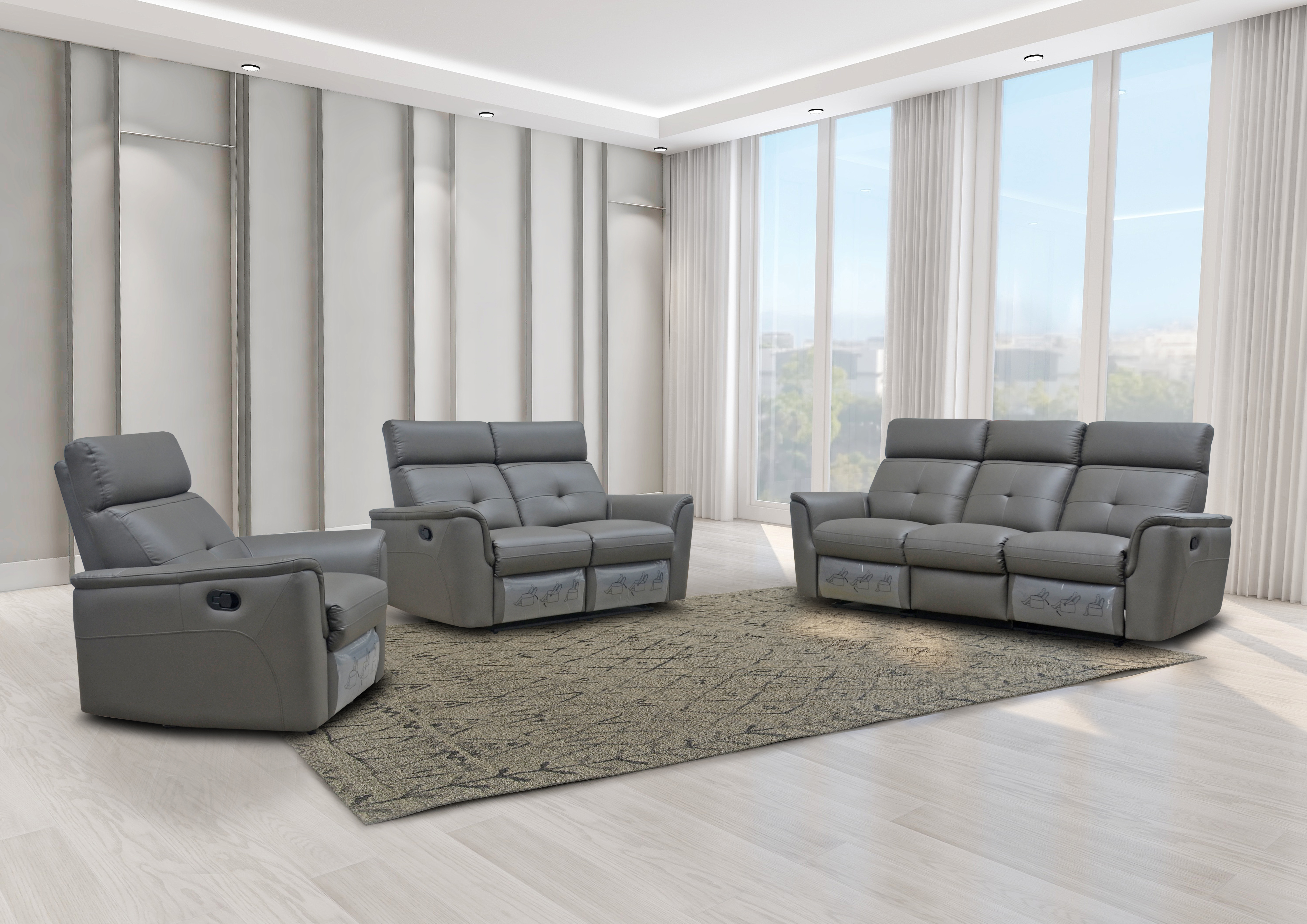 Living Room Furniture Sectionals 8501 Dark Grey w/Manual Recliner