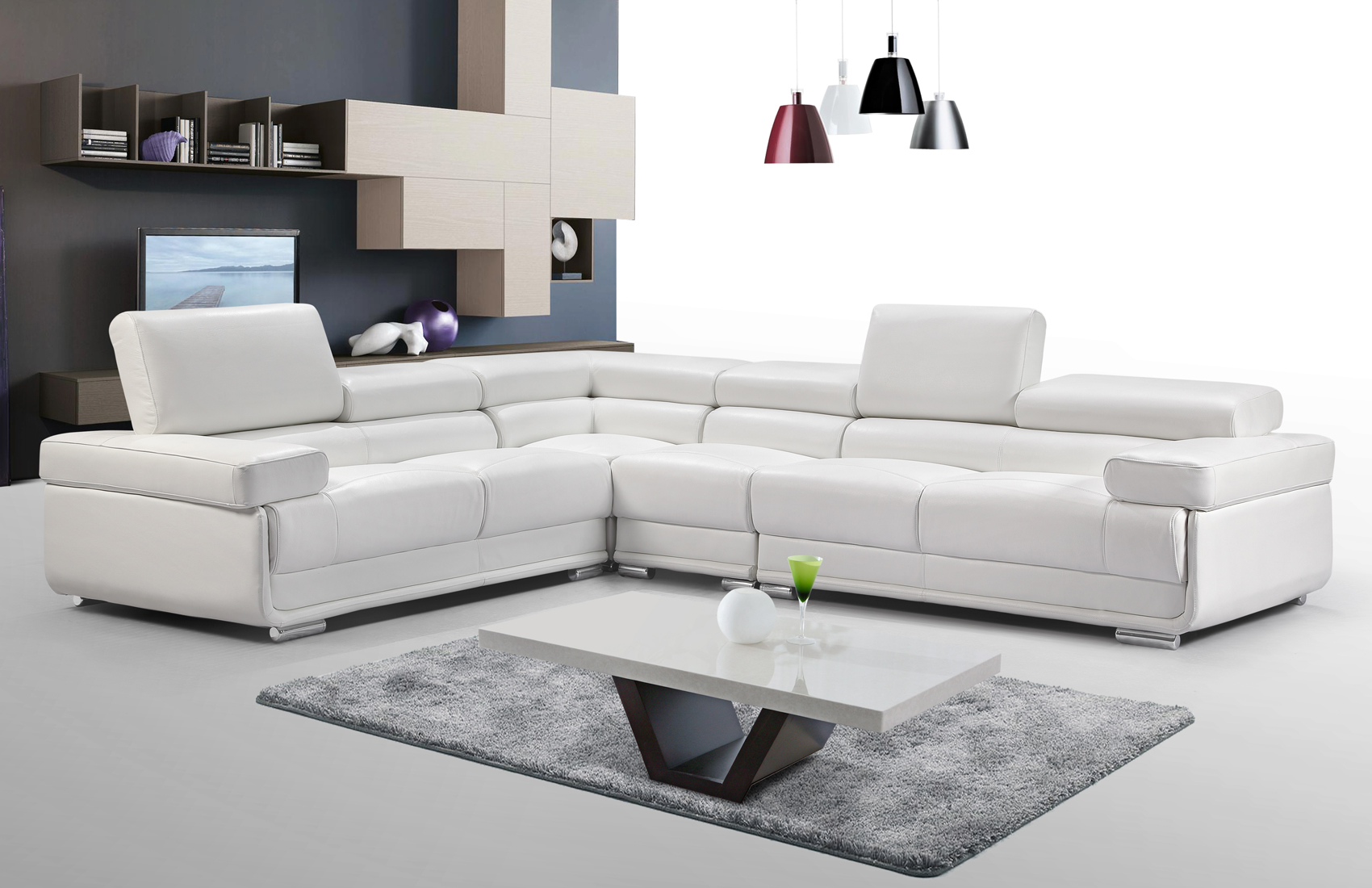 Living Room Furniture Reclining and Sliding Seats Sets 2119 Sectional White