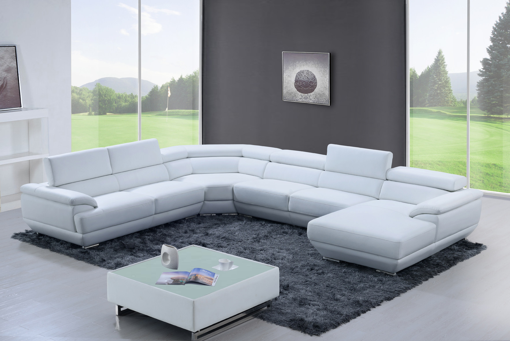 Living Room Furniture Reclining and Sliding Seats Sets 430 Sectional Pure White