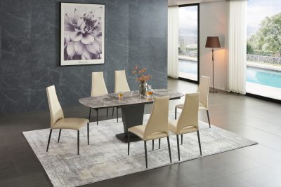 Dining Room Furniture Kitchen Tables and Chairs Sets 2417 Marble Table Grey Taupe with 3405 Chairs Beige