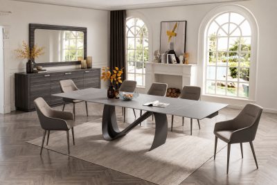 9087-Table-Dark-grey-with-1254-chairs-and-Vulcano-Buffetmirror