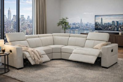 Living Room Furniture Reclining and Sliding Seats Sets 6021 Grey Sectional and armchair w/ manual recliners