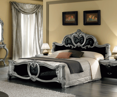 Clearance Bedroom Barocco QS Bed Black/Silver