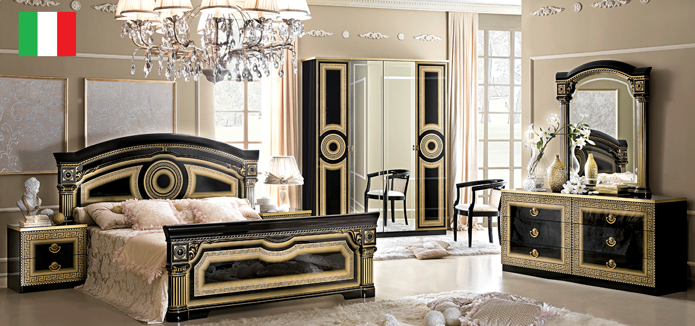 Brands Camel Modum Collection, Italy Aida Bedroom Black w/Gold, Camelgroup Italy