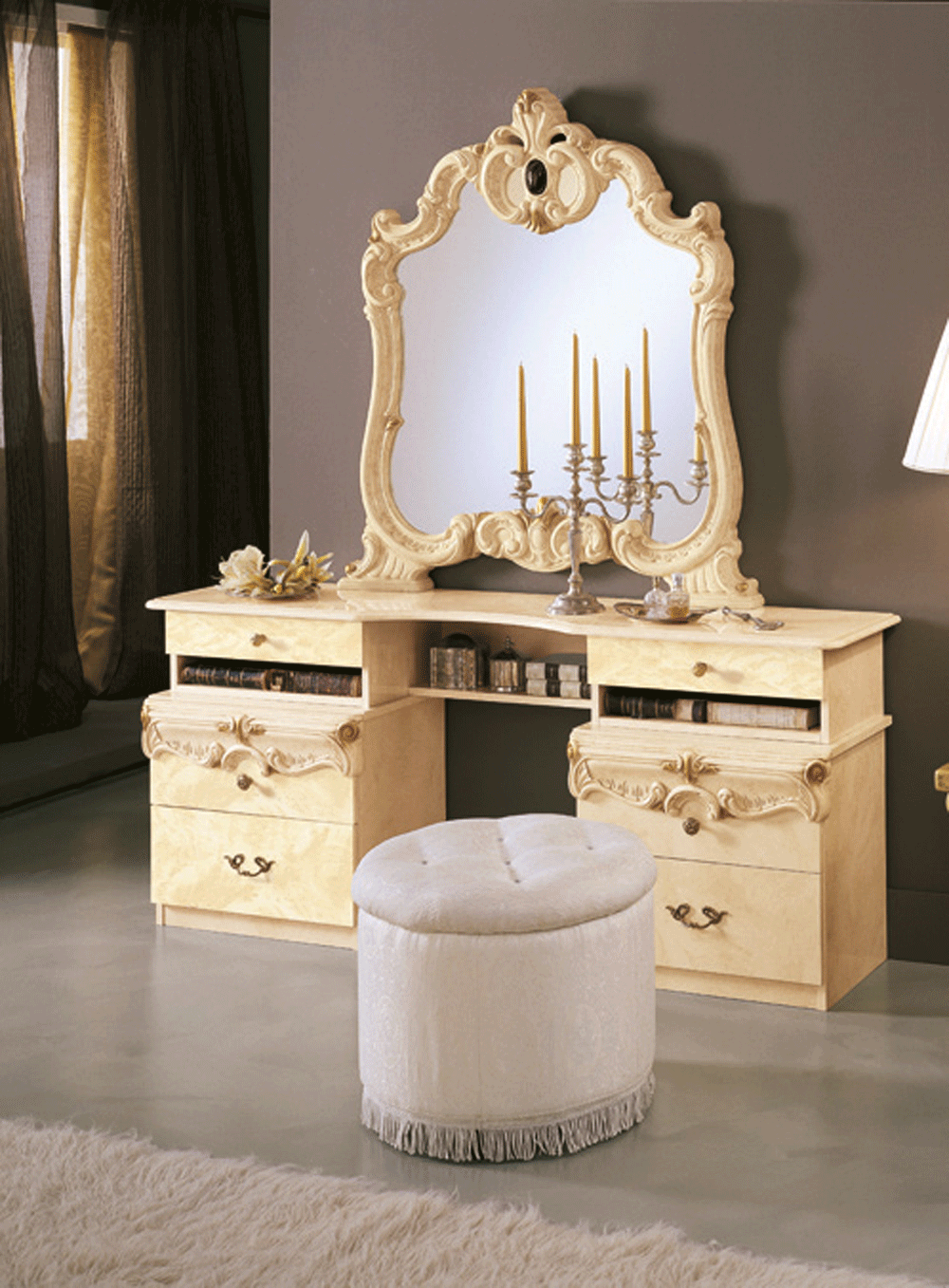 Bedroom Furniture Classic Bedrooms QS and KS Barocco Vanity Dresser IVORY