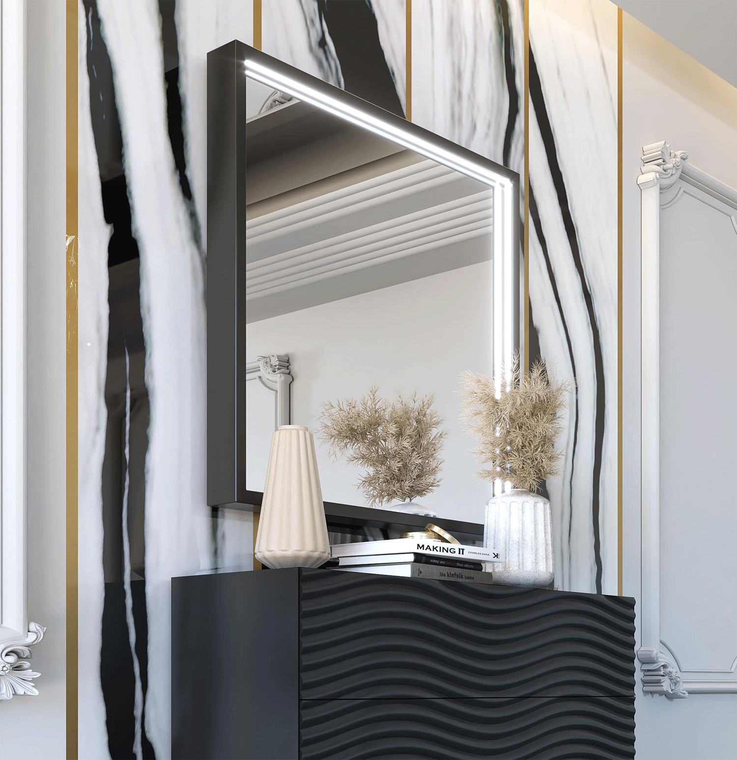 Bedroom Furniture Wardrobes Wave DARK GREY mirror for single dresser
