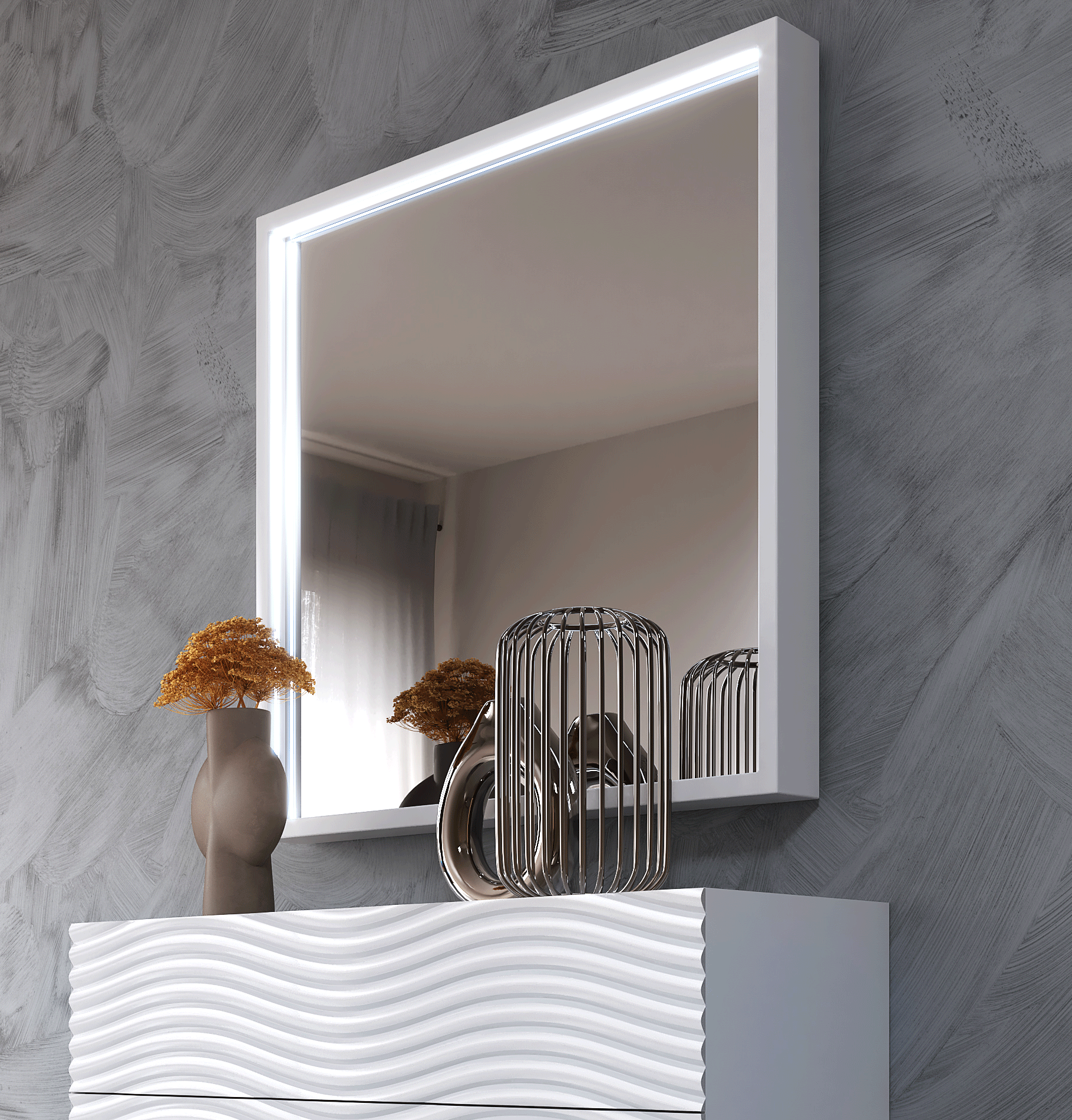 Bedroom Furniture Mirrors Wave WHITE mirror for Single dresser