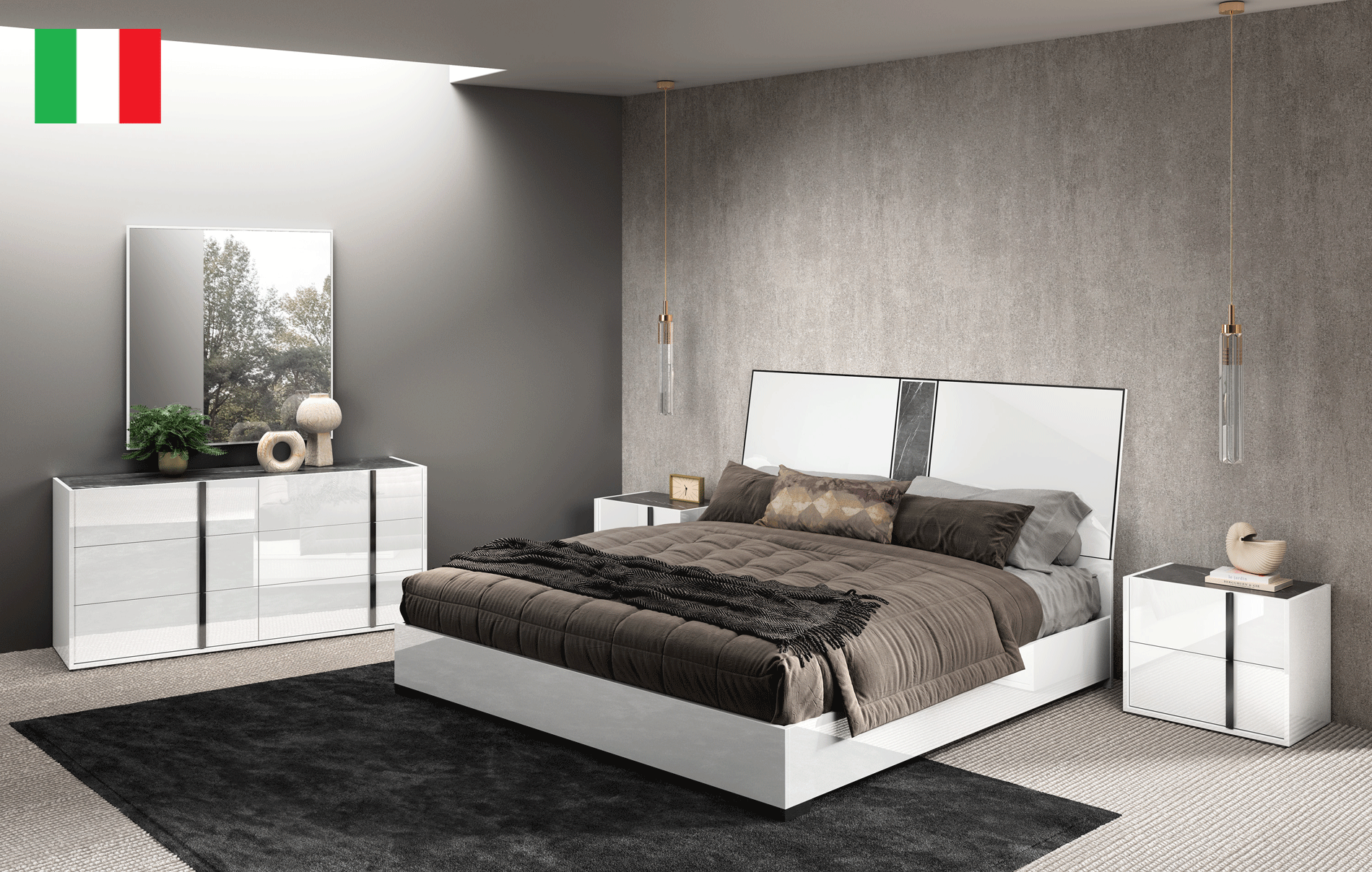 Brands Status Modern Collections, Italy Bianca Marble Bedroom