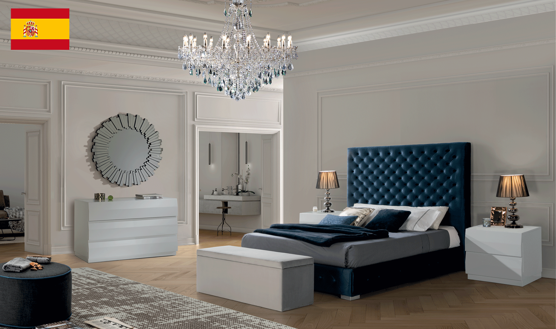 Bedroom Furniture Mattresses, Wooden Frames Leonor Blue Bedroom w/ storage, M152, C152, E100