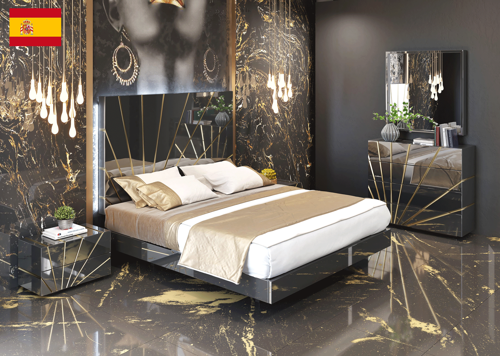 Brands Franco Furniture Bedrooms vol3, Spain Oro Black Bedroom Comp 2