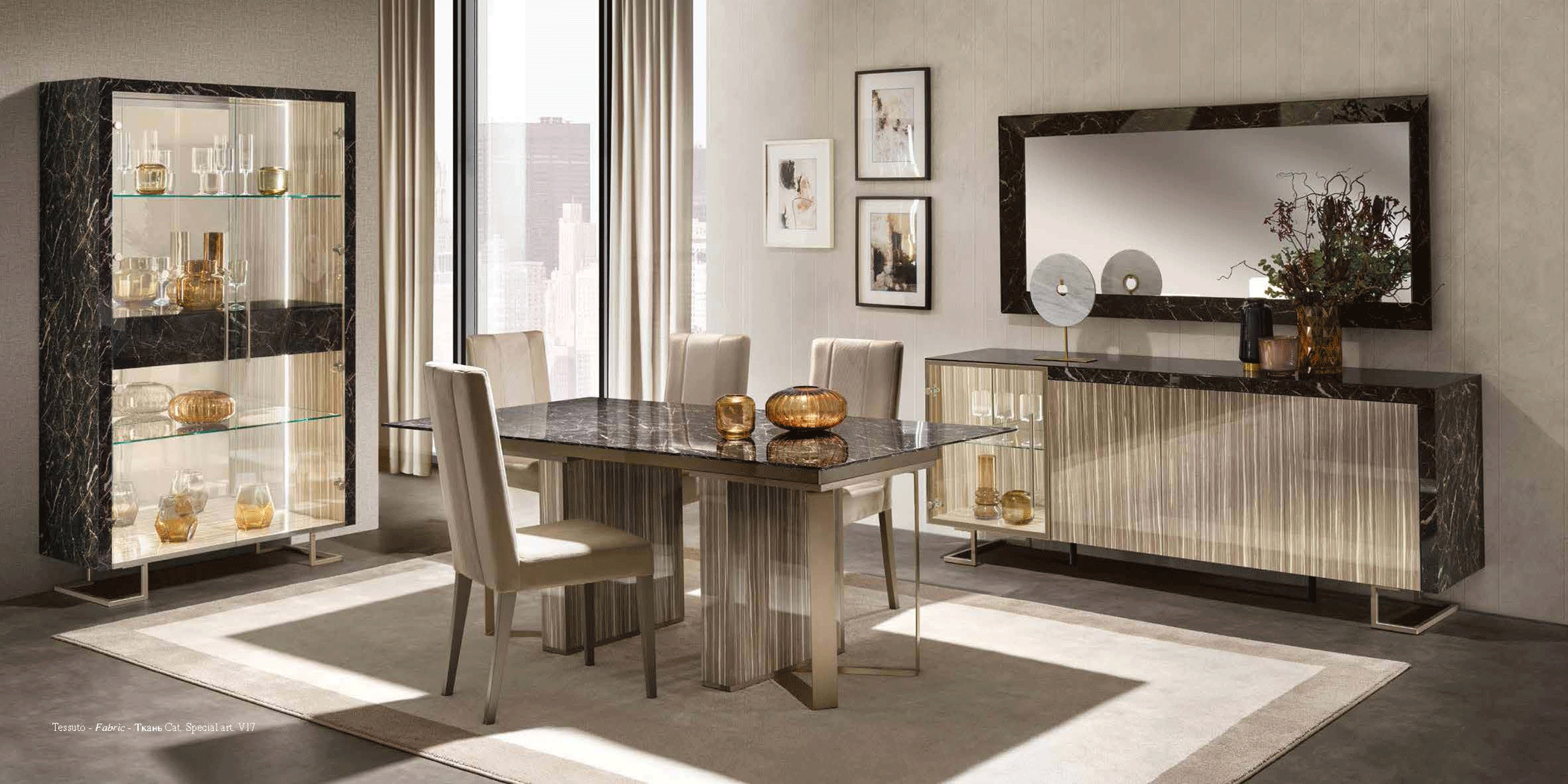 Dining Room Furniture Marble-Look Tables Luce Dark Dining Room