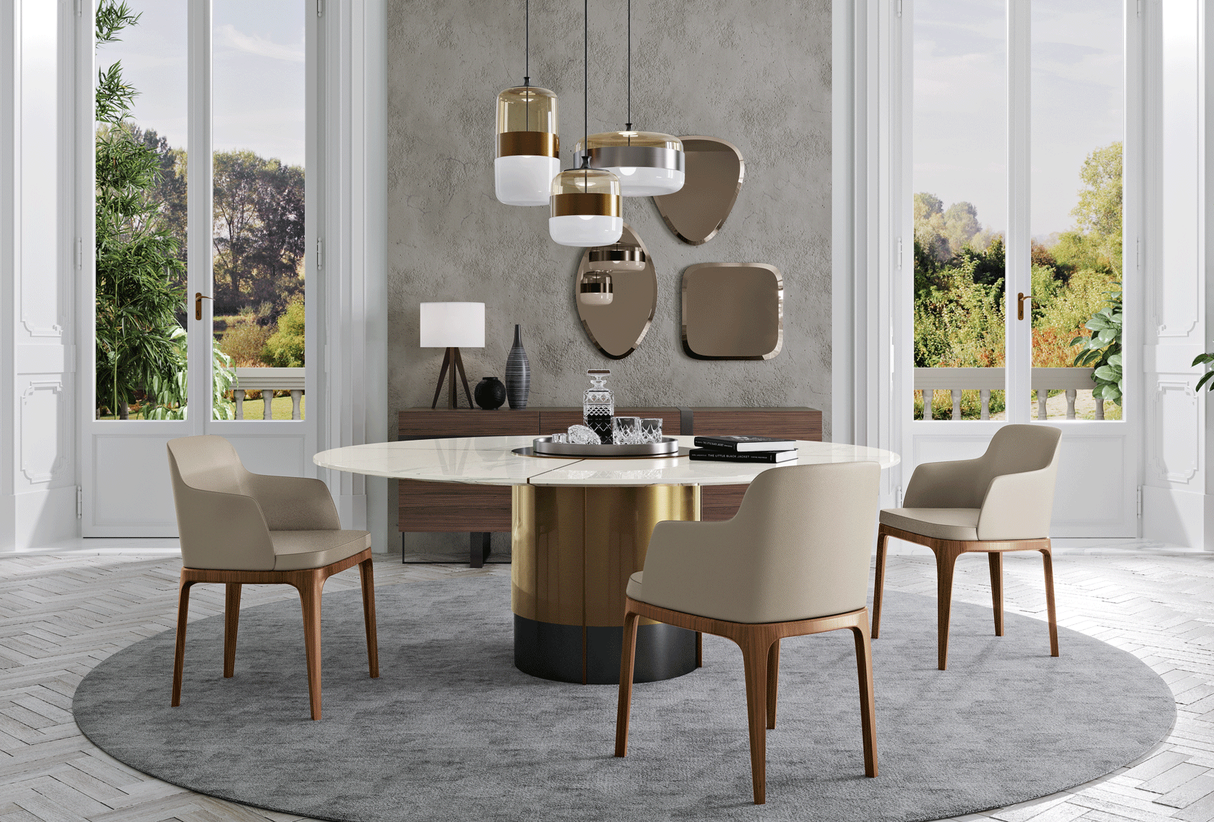 Brands Piermaria Dining Rooms, Italy Leandro Dining Table with Sienna chairs