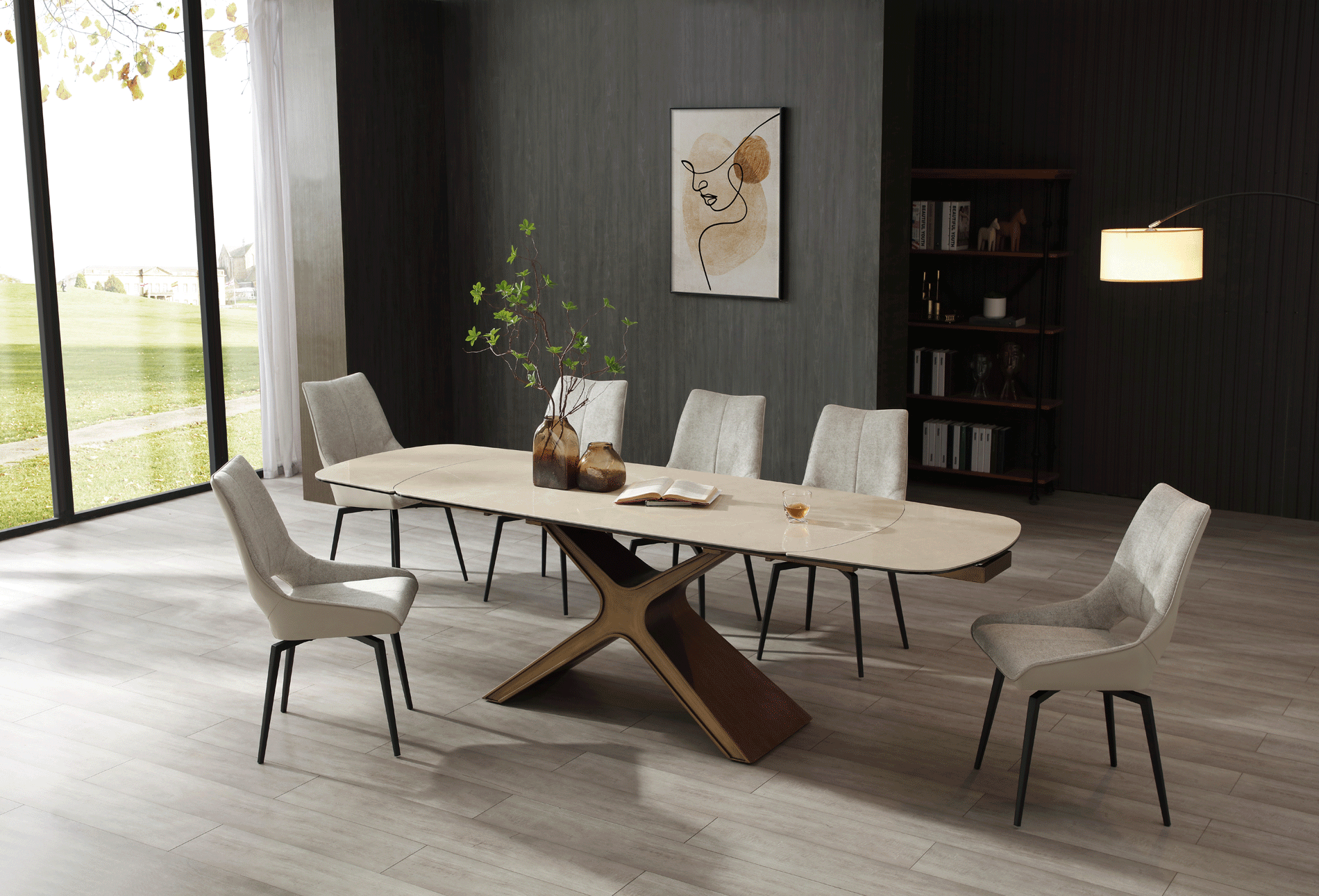 Brands Garcia Sabate REPLAY 9368 Table Taupe with 1239 swivel beige chairs