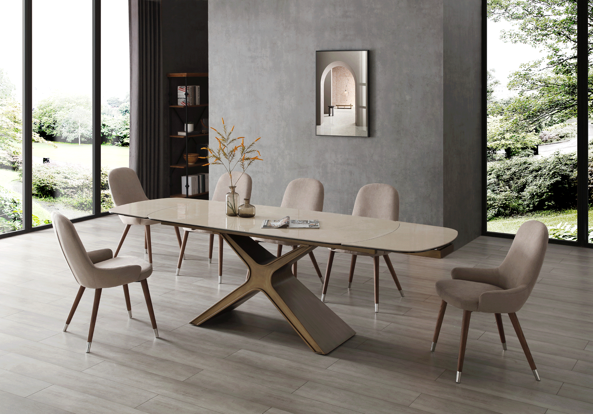 Dining Room Furniture Chairs 9368 Table Taupe with 1287 chairs