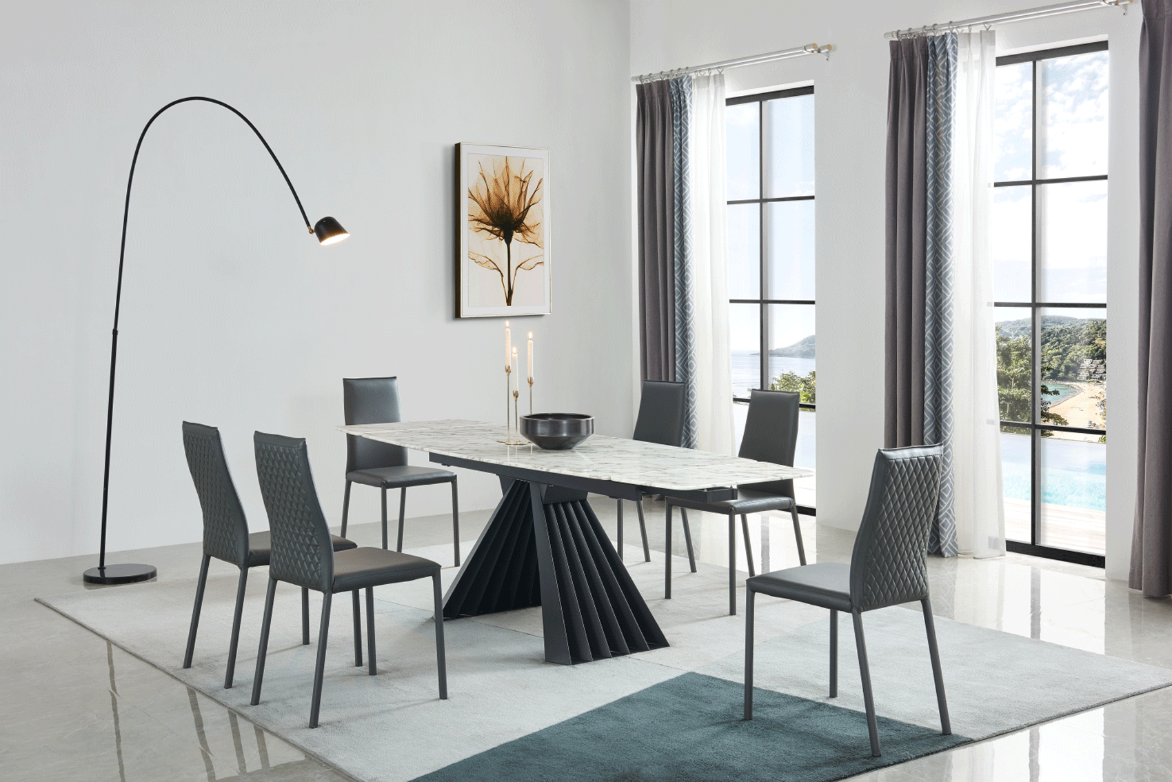 Dining Room Furniture Kitchen Tables and Chairs Sets 152 Marble Dining Table with 196 Grey Chairs