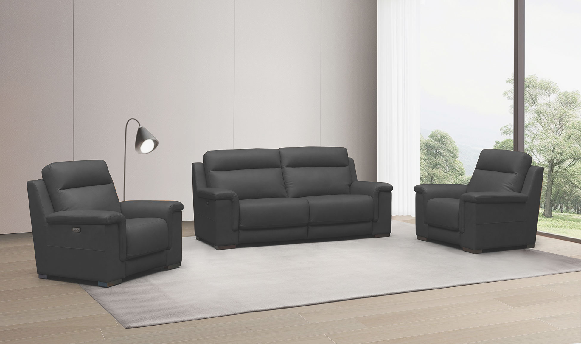 Living Room Furniture Reclining and Sliding Seats Sets H0728-BLACK Power Recliner Set