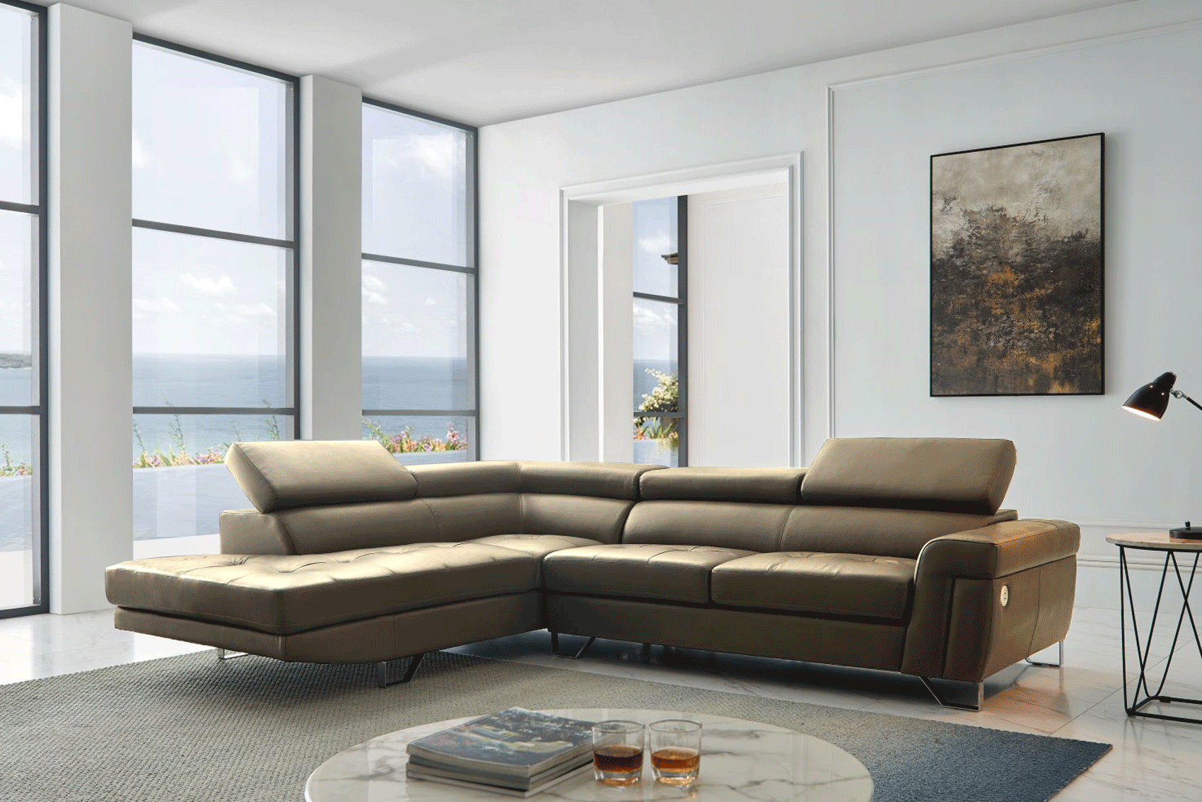 Living Room Furniture Sleepers Sofas Loveseats and Chairs 1807 Sectional Left Taupe