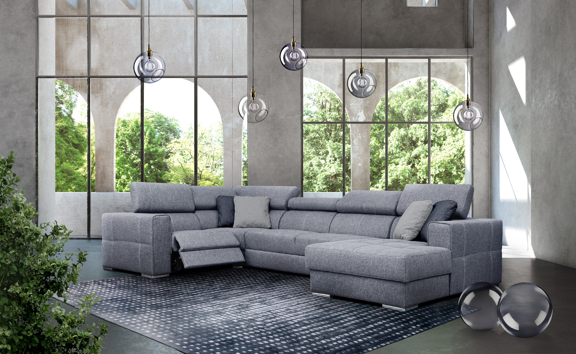 Living Room Furniture Reclining and Sliding Seats Sets Quartz Sectional Right w/Electric Recliner and Bed